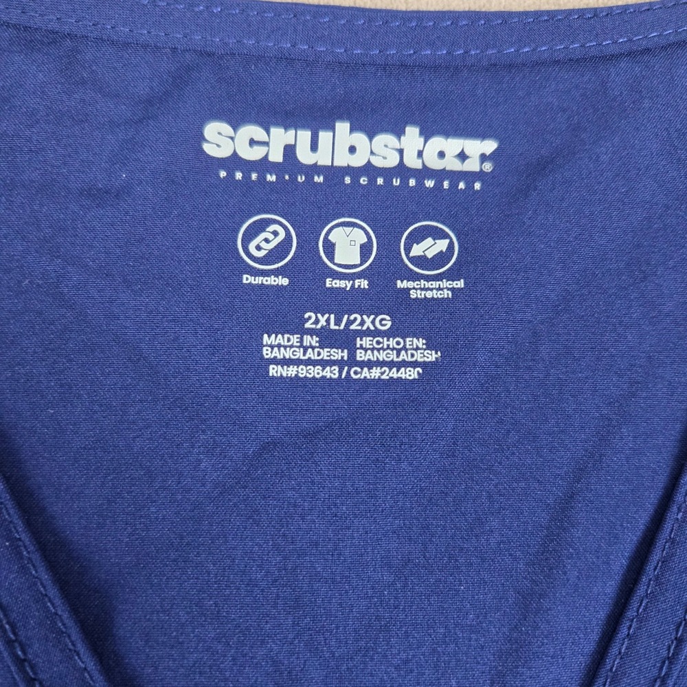 Scrubstar Premium Indigo Blue V-Neck Scrub Top Women 2XL WM03T921 Pocket Stretch